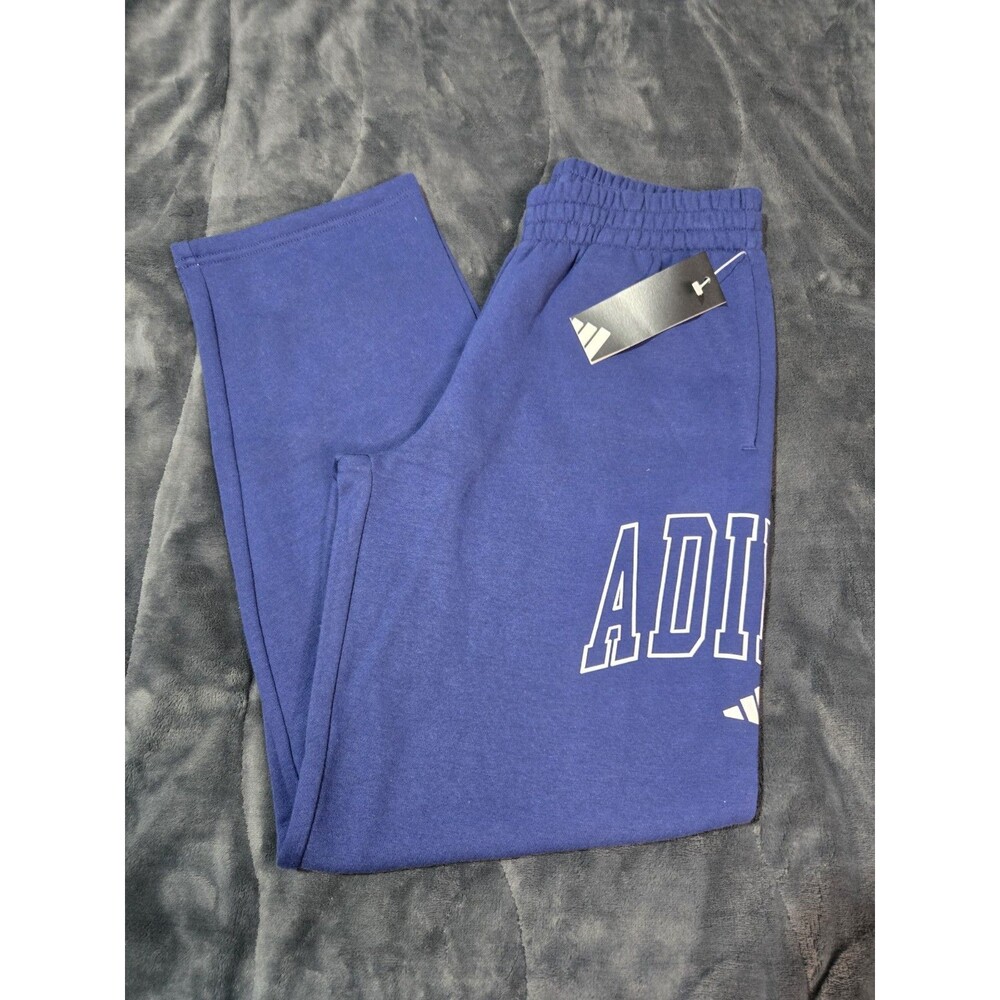Adidas Fleece Pants Youth Large Navy Blue Elastic Logo Sweatpants NWT